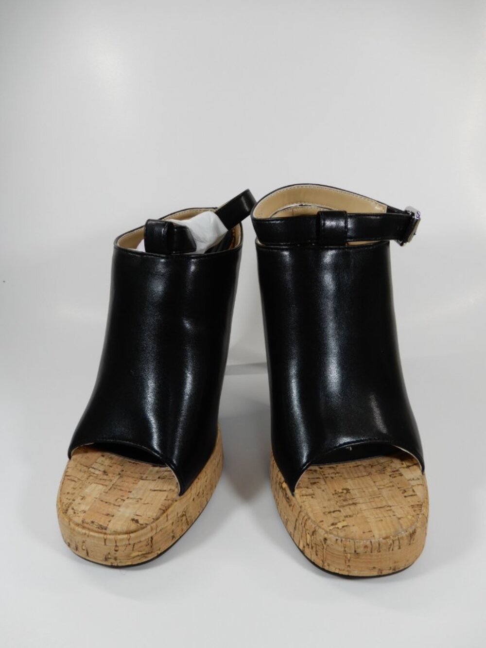 AZALEA WANG Maelie Peep Toe Shoes Cork Platform Stiletto Heel Size 6.5 Black NEW - Picture 5 of 13